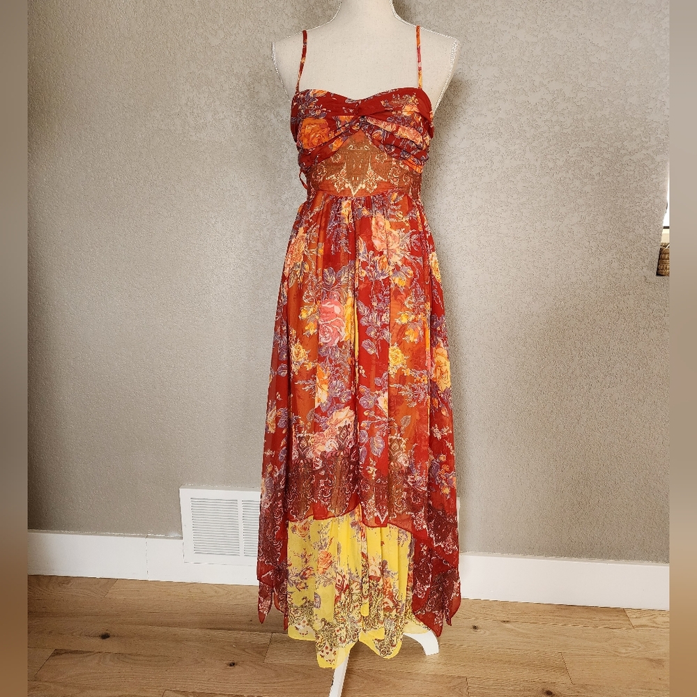 Floral Red and Yellow Maxi Dress
